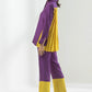 Escape colour-block pleated shirt cord set purple-yellow