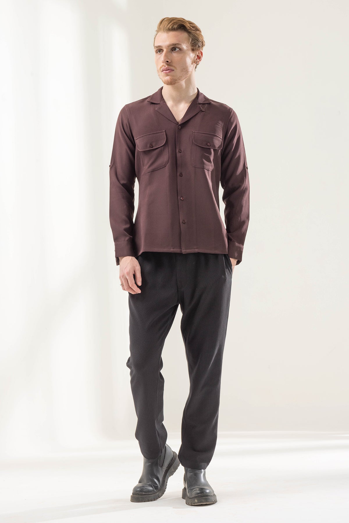 Brown-pocket shirt coord set