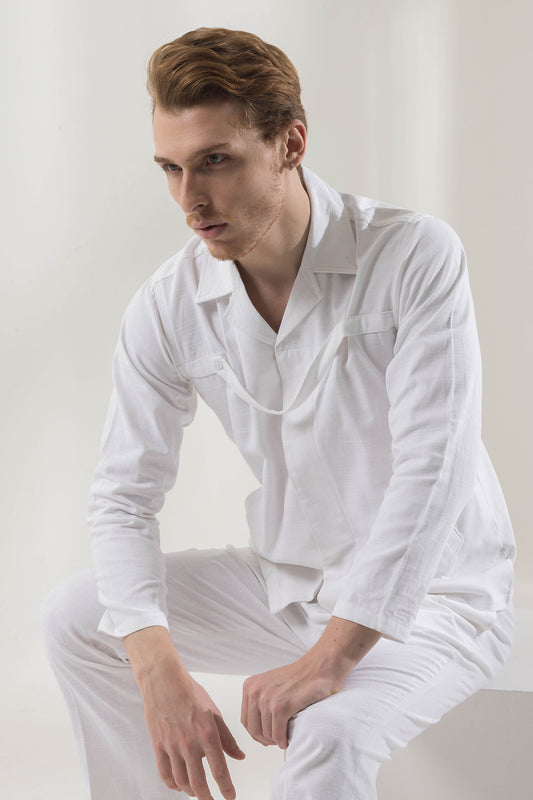 White linen belted shirt