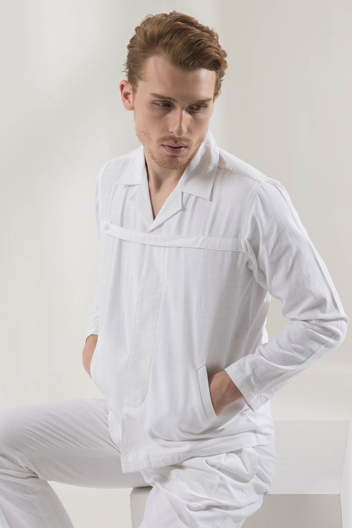 White linen belted shirt