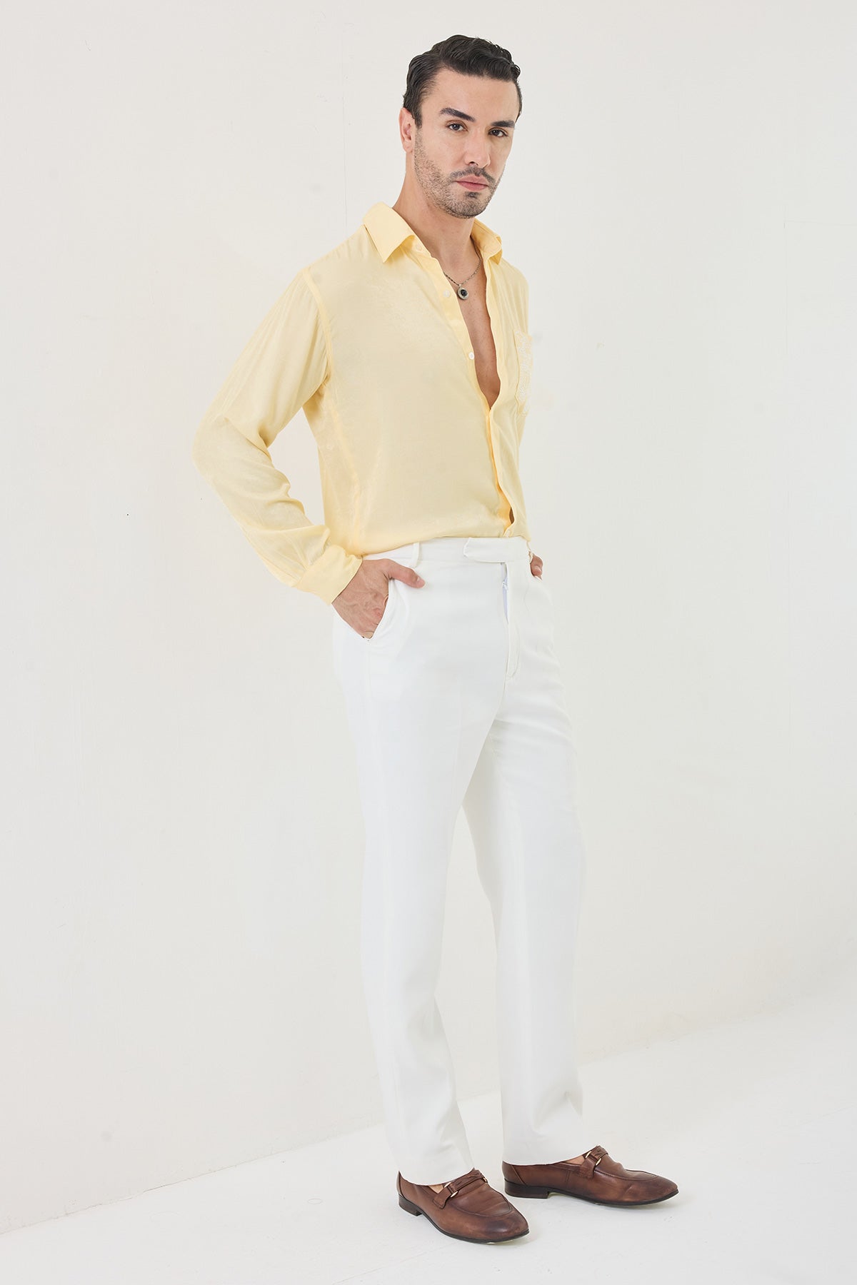 haze yellow pocket embroidered shirt with pants