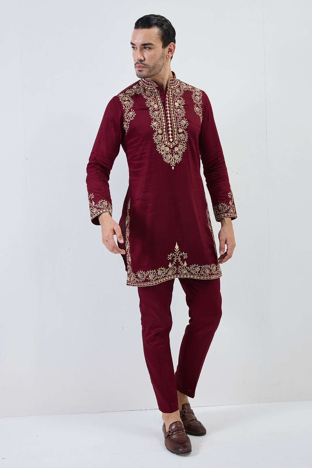 zardozi mehr maroon red kurta set