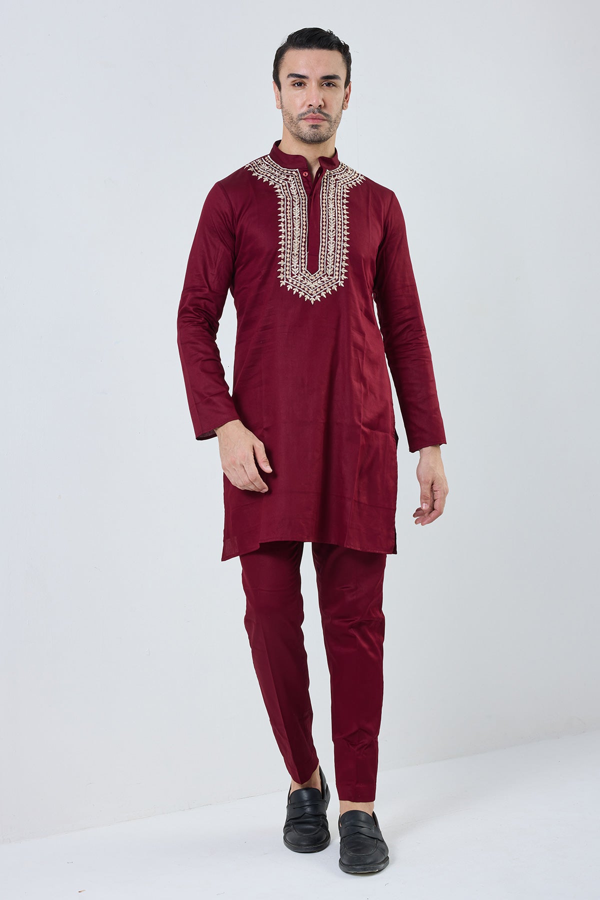 ari-thread work zohar maroon red kurta set