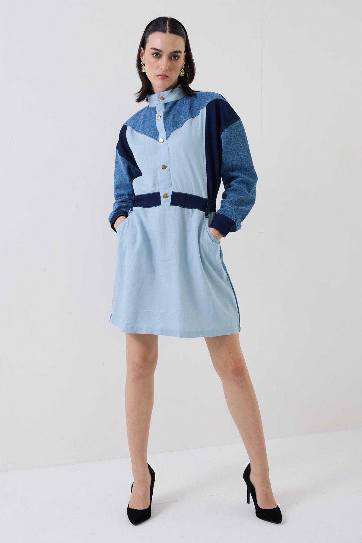 block-shade denim dress