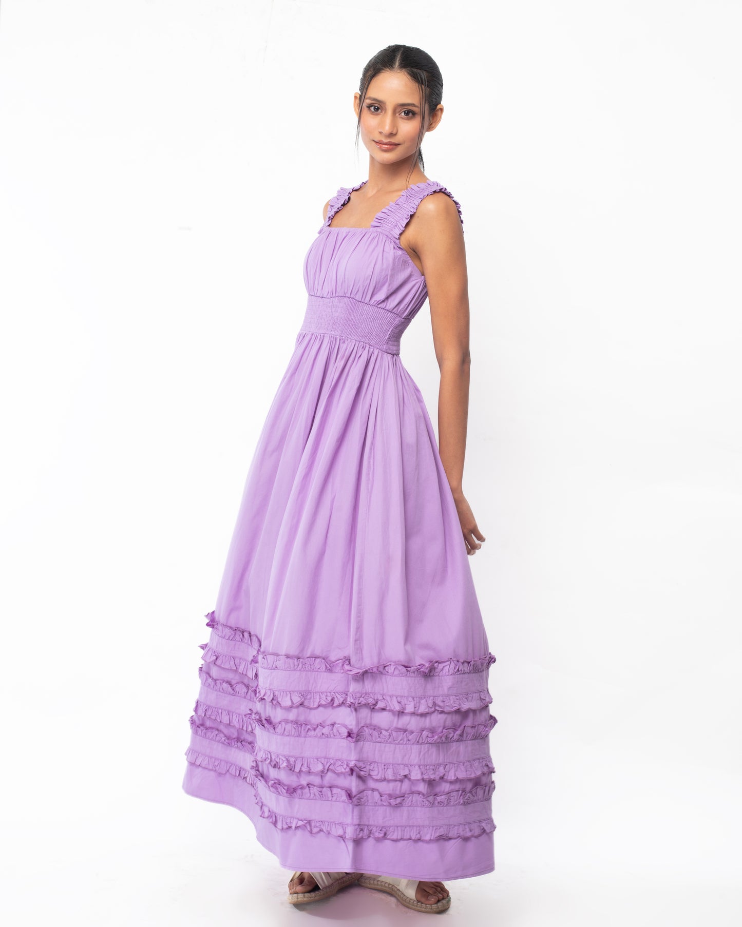 Laven-cotton maxi frill dress
