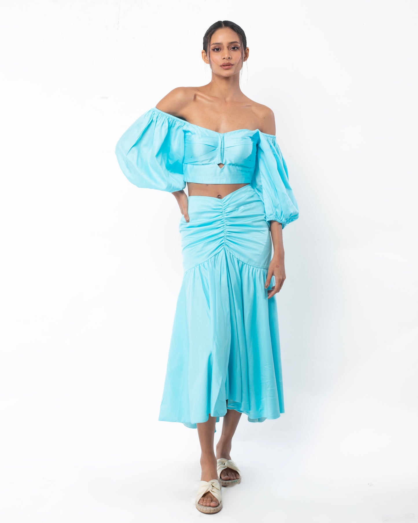Summer blue rouch skirt with top cord