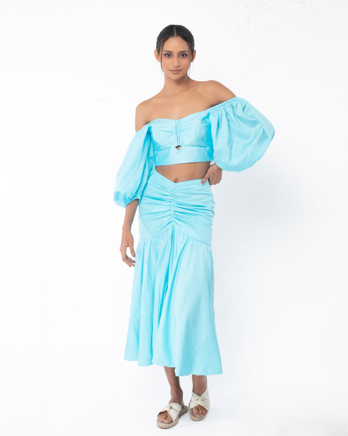 Summer blue rouch skirt with top cord