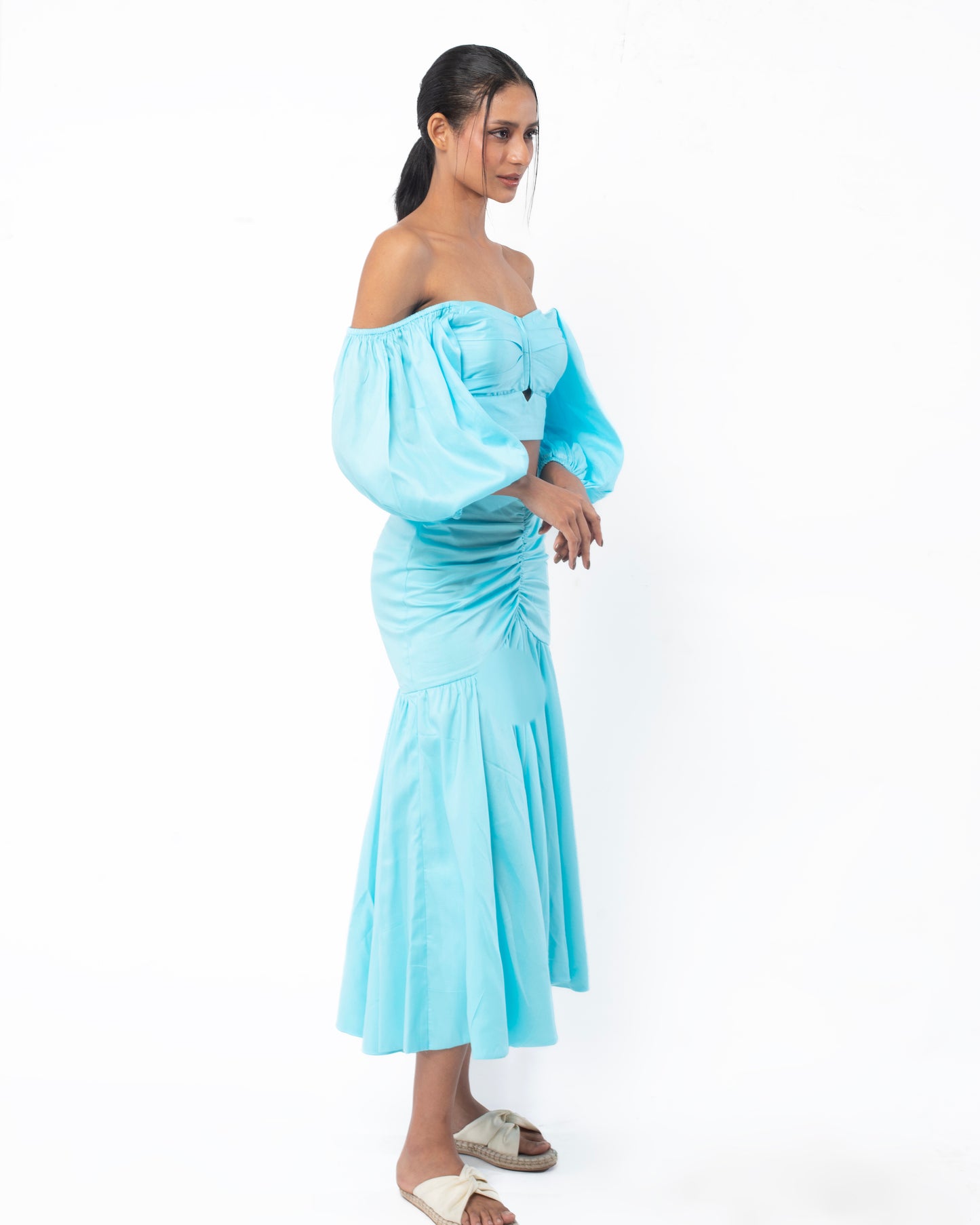 Summer blue rouch skirt with top cord