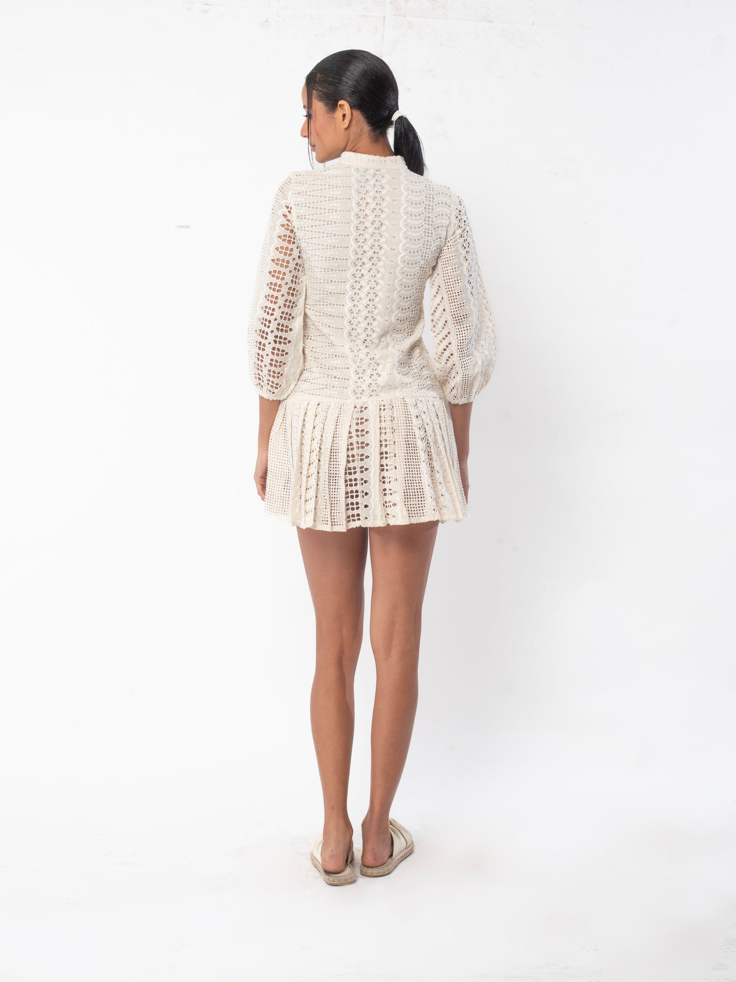 Schiffli button dress