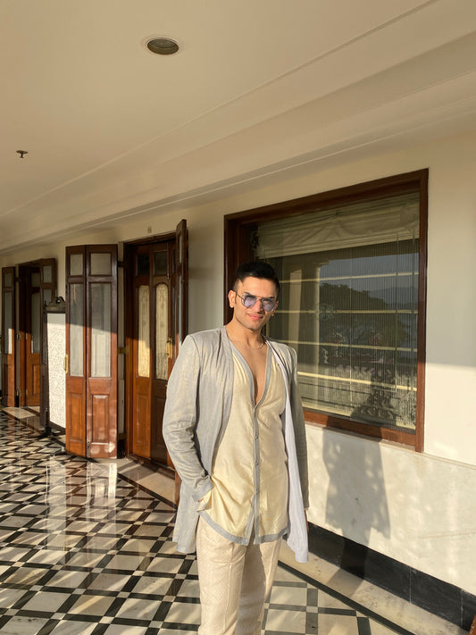 Grey-gold kurta jacket set