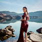 Metallic red lisa drape dress
