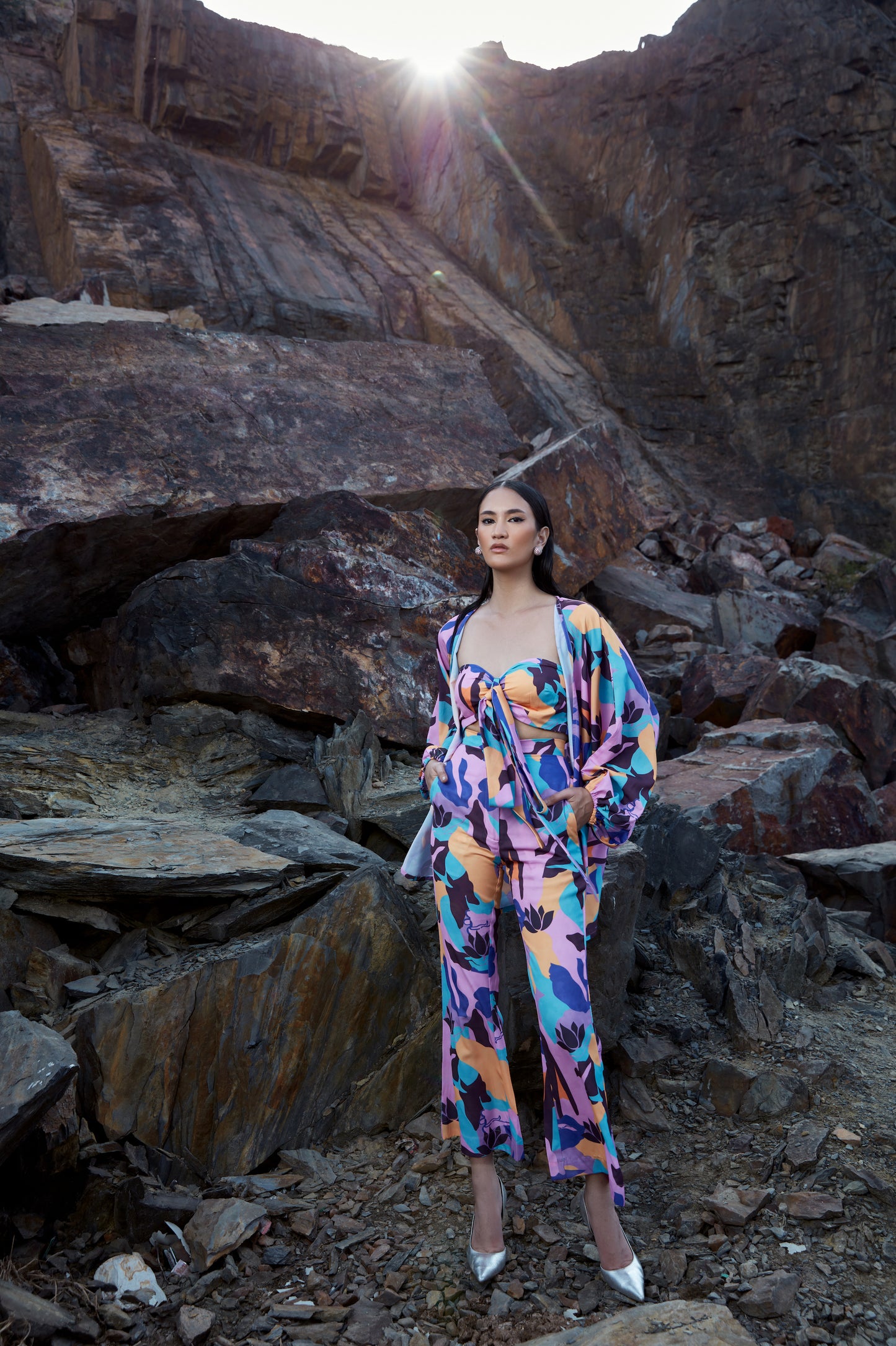 Lia esac print bustier coord set with cape