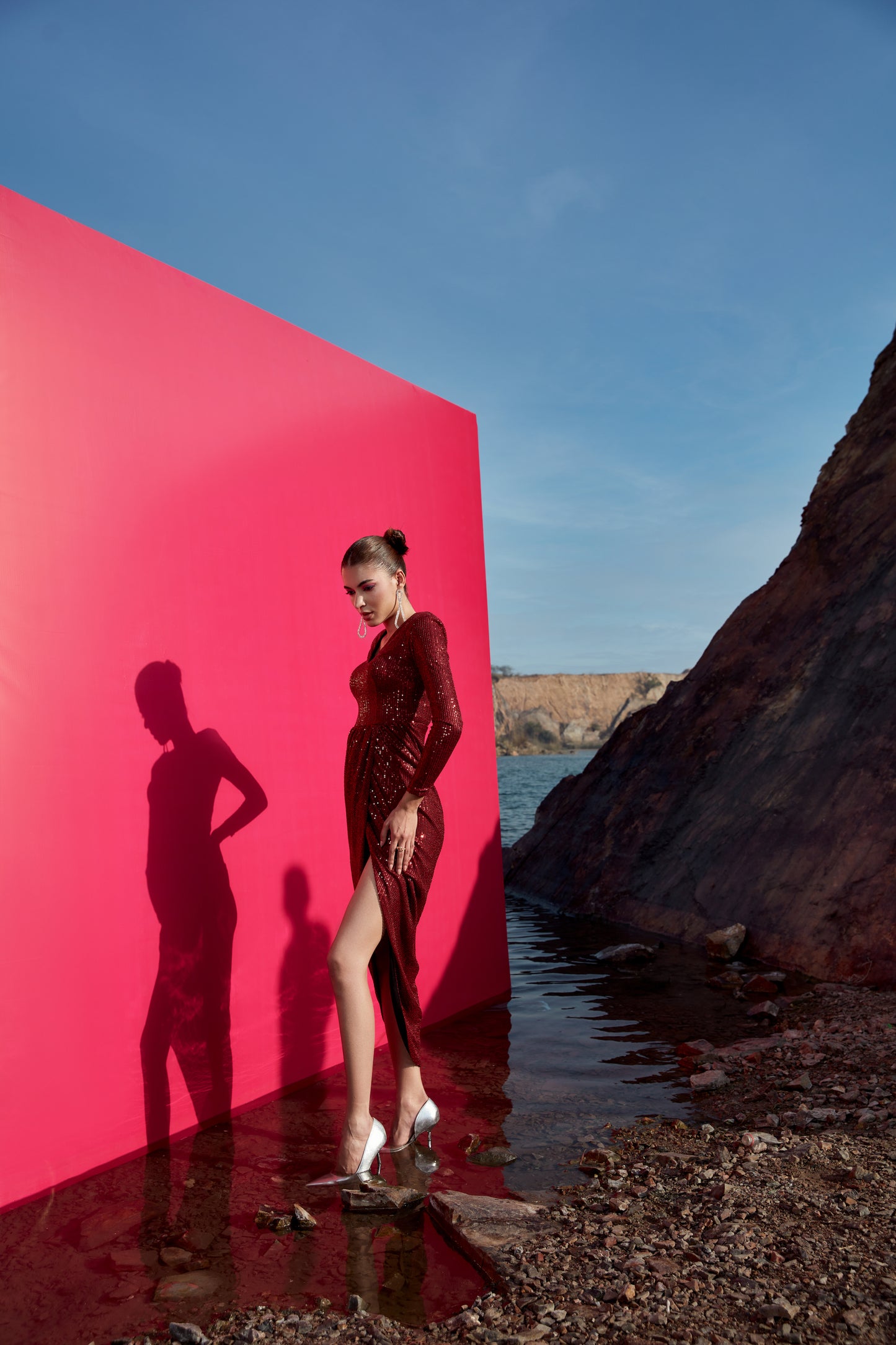 Red sequence overlap dress