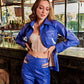 Electric blue leather cut detailed coord set
