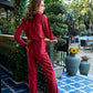 Marina red pleated cord set with pants