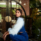 Fur sleeves denim cord set