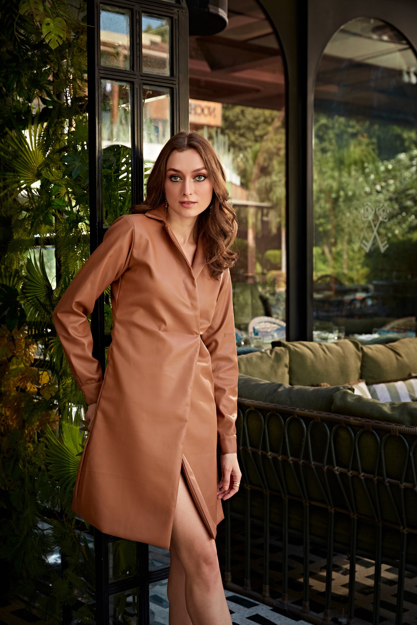 Brown leather classic dress