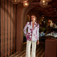 Nouba shaded pink sequence blazer with leather pants