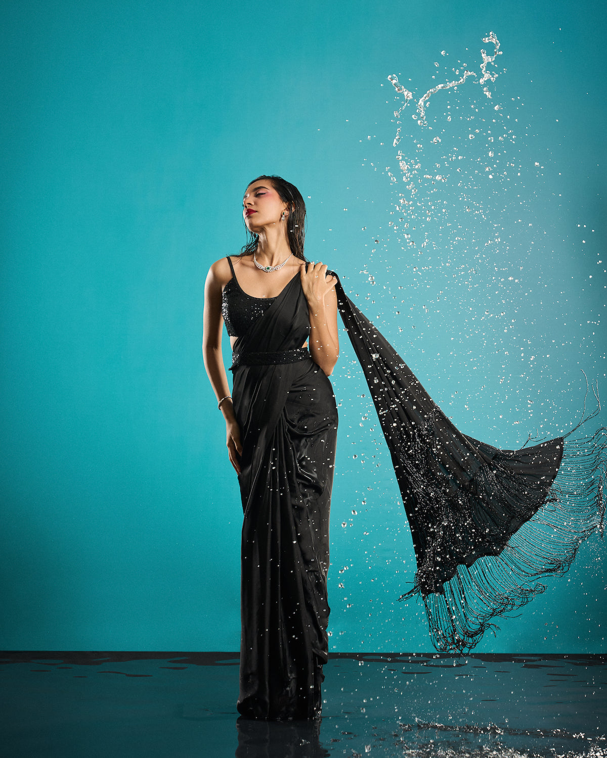 Serene beading fringe pre-stiched saree