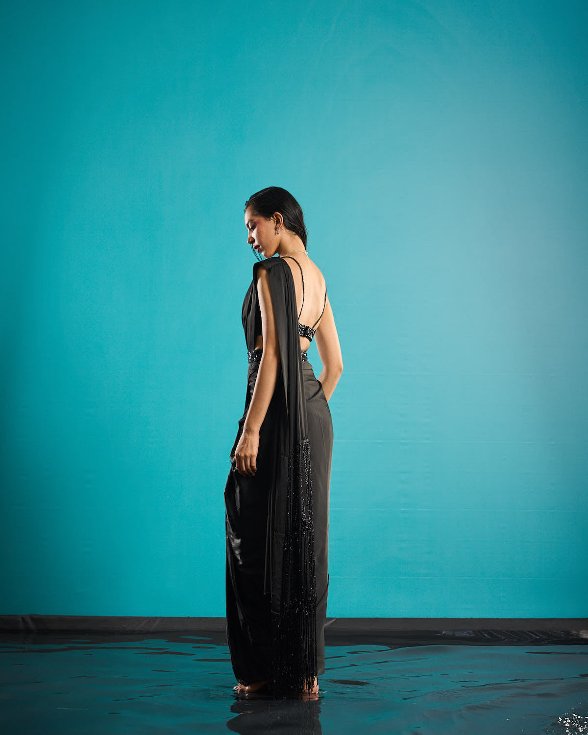 Serene beading fringe pre-stiched saree