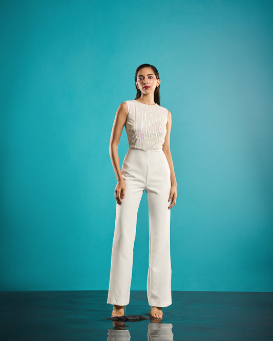 Serene-white embroidered jumpsuit