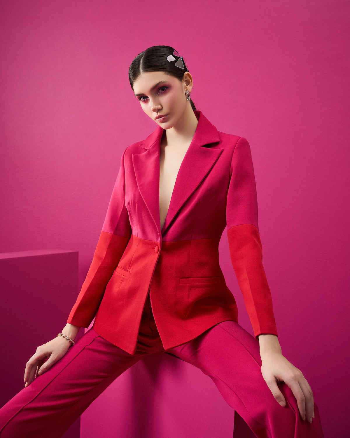 Serene red-pink block power suit