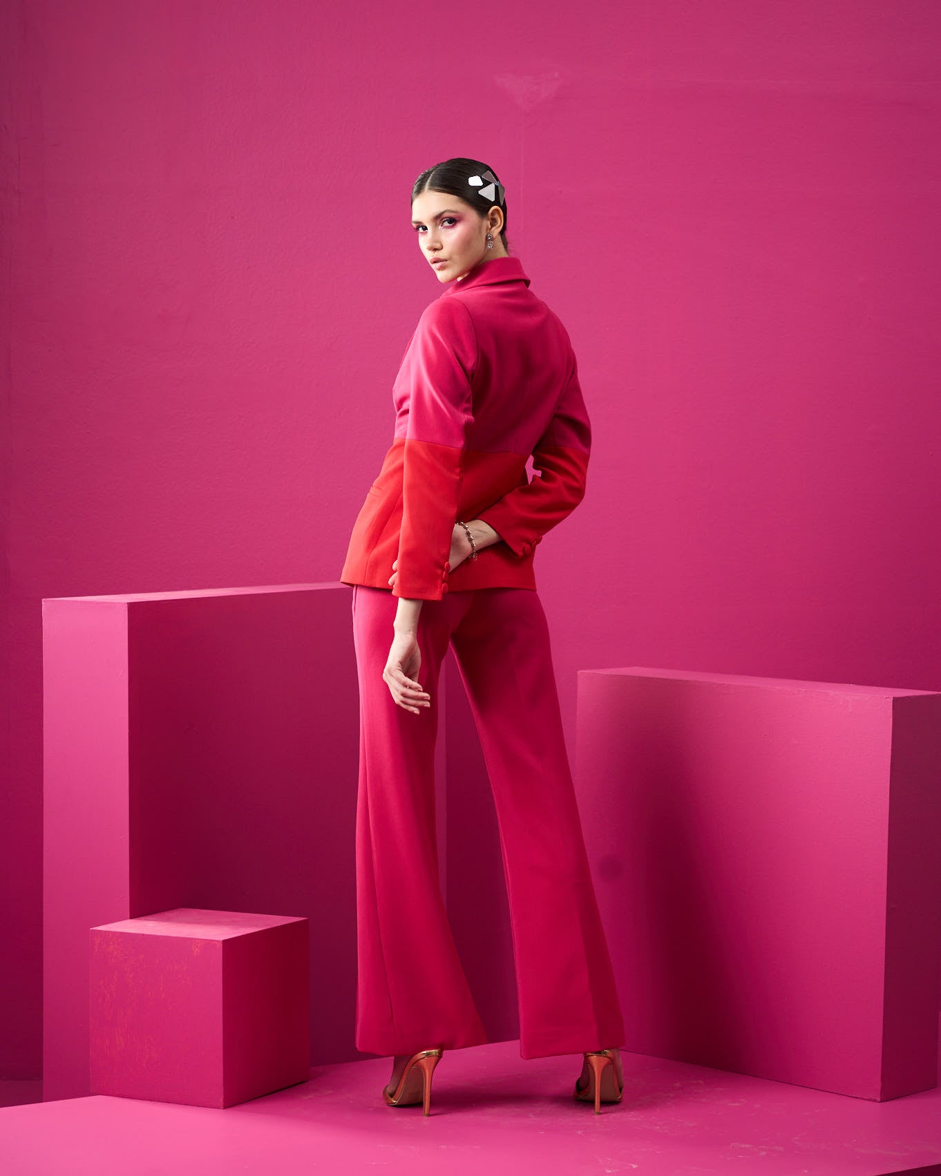 Serene Red-pink Block Power Suit, Raspberry Suit