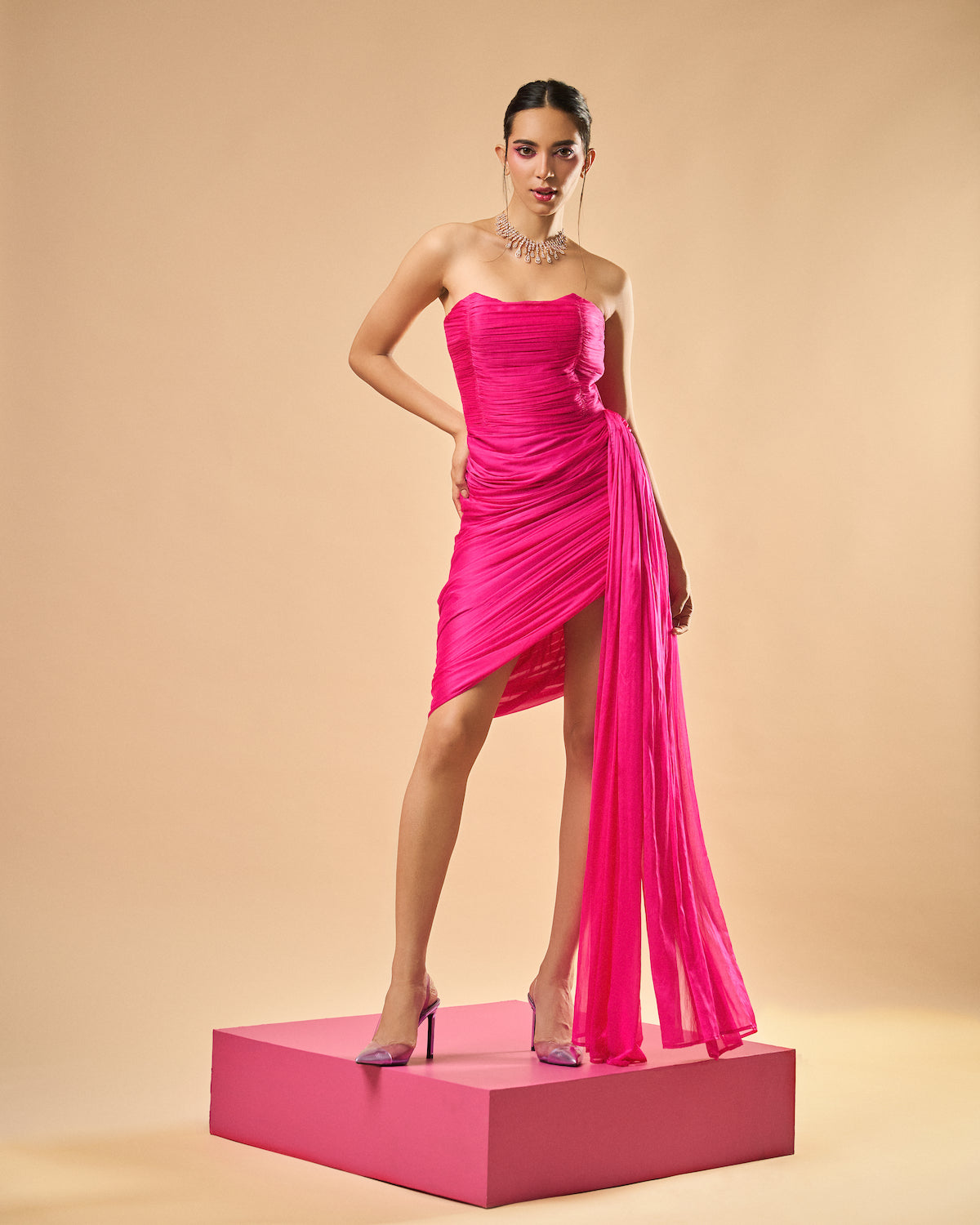 Lisa hot pink drape dress