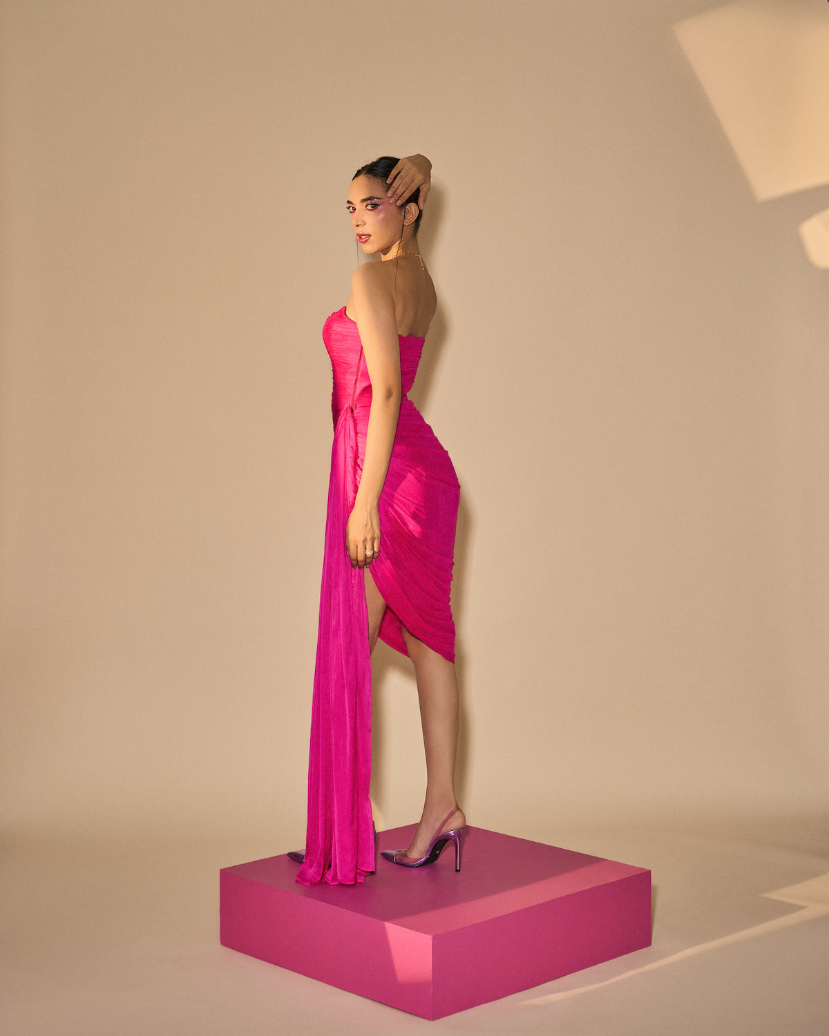 Lisa hot pink drape dress