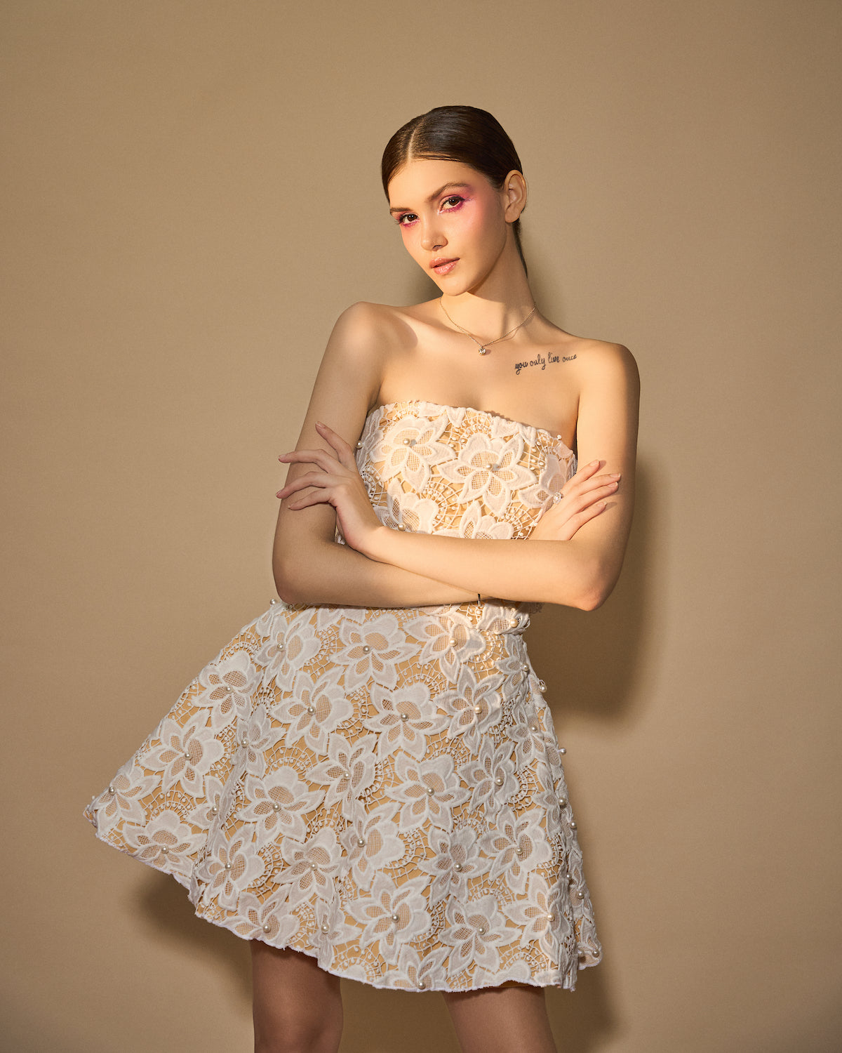 Belle pearl crochet dress