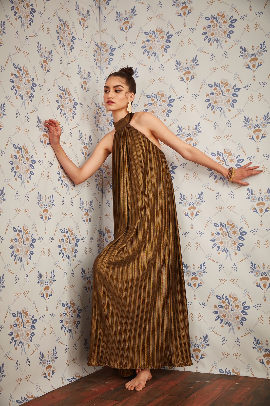 Mettalic pleated jumpsuit