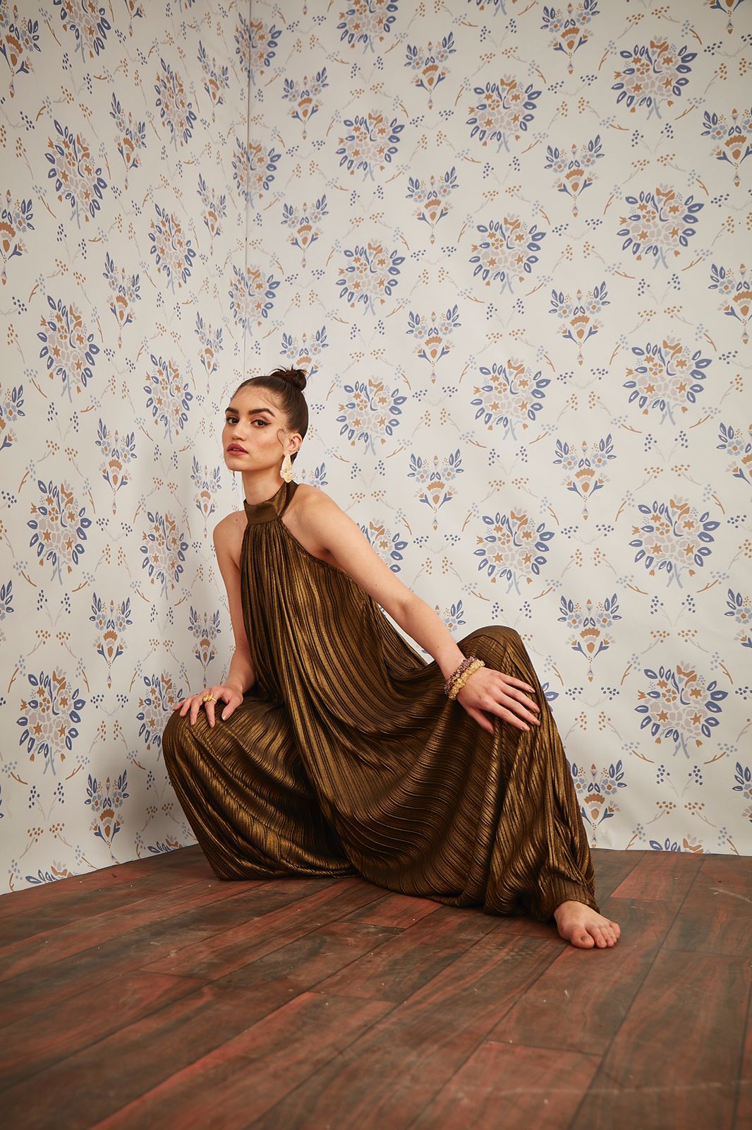 Mettalic pleated jumpsuit