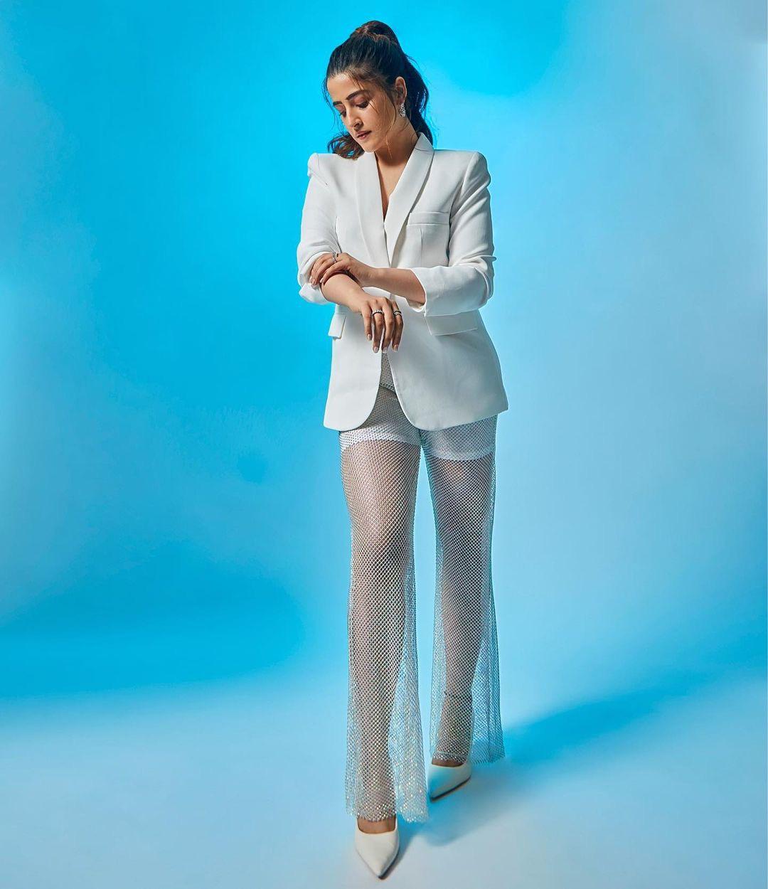 White rhinestone pants & blazer -Nupur Sanon