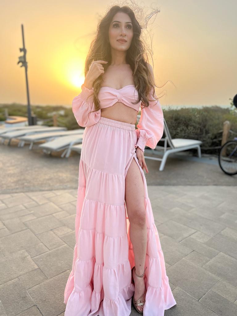 Blush pink gathered skirt with bustier