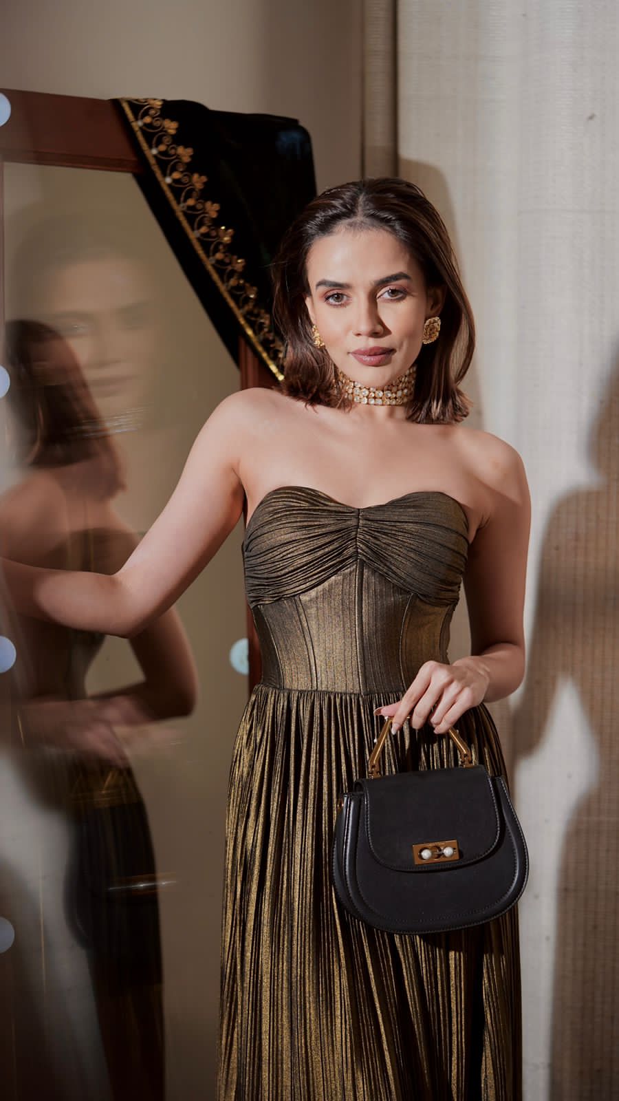 Mettalic maxi slit dress