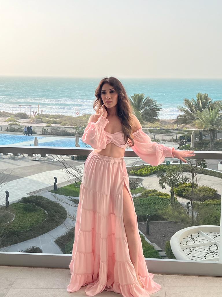 Blush pink gathered skirt with bustier