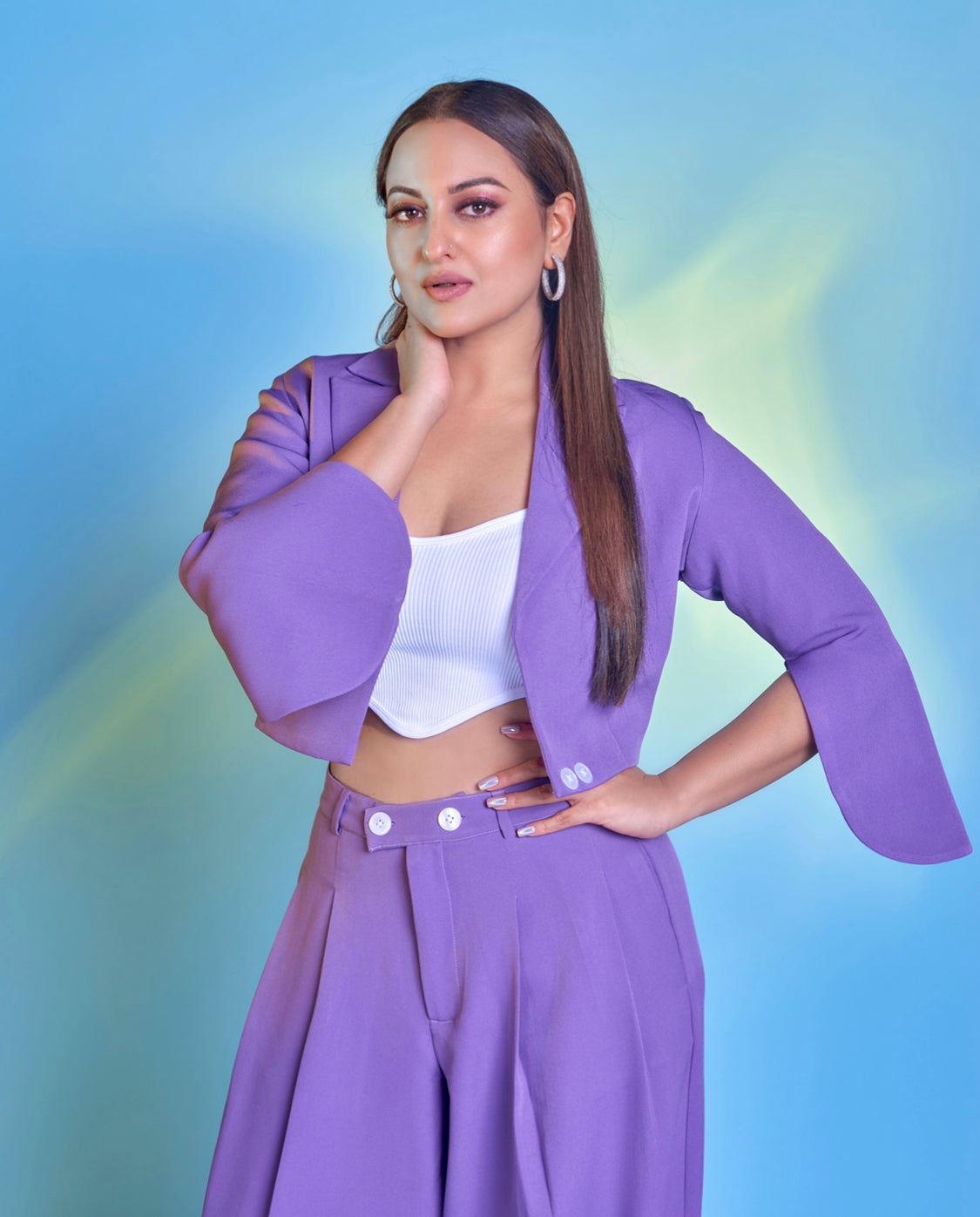 Sonakshi Sinha in Orchid play power suit